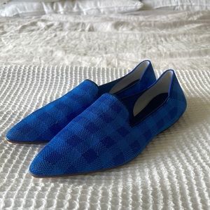 Rothy’s Pointed Toe Loafer Flat, Blue Plaid Size 8.5, NWOT